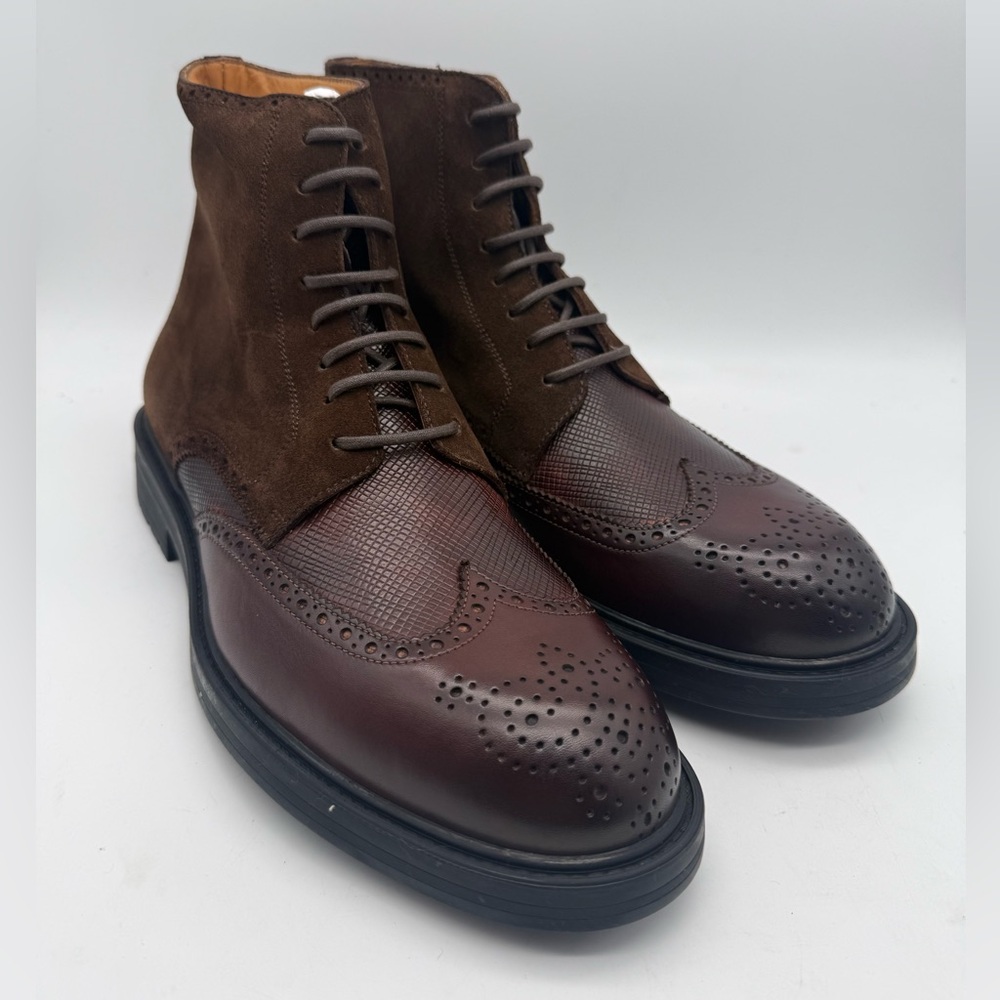 BRAND NEW Magnanni Podeo Mix Media Wingtip Mid-Brown Boots Made in Spain
